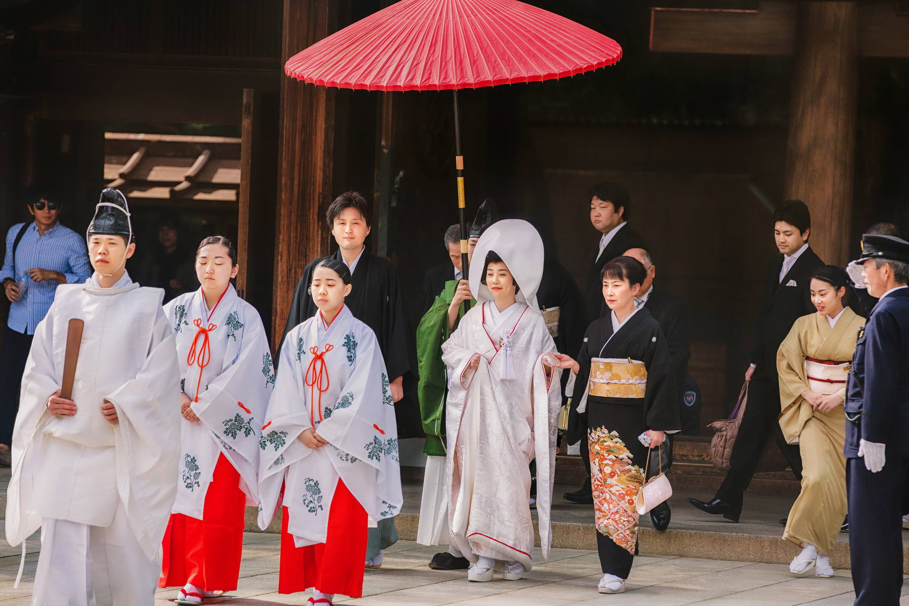 Traditional Japanese Wedding Ceremony Held in the Meiji Jingu Shrine, Tokyo, Japan .